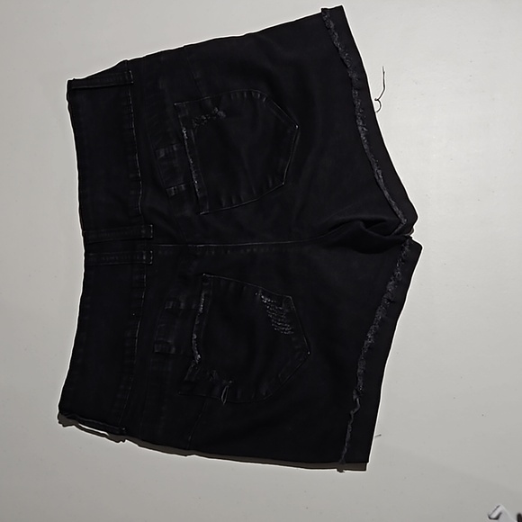 Black Distressed Mid Rise Shorts - Picture 2 of 4